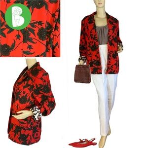 MONROE & MAIN RED W/BROWN FLORAL PRINT OPEN FRONT BLAZER (XL)